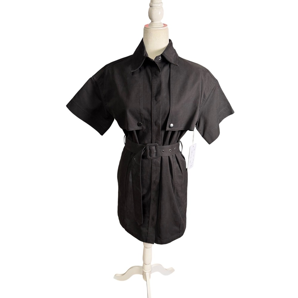 Le Al'x Black Belted Utility Shirt Dress NWT Size XS Structured Cotton Mini